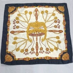 Elegant Gold Black Trim Satin Scarf Fancy Equestrian Head Dress Square 34"